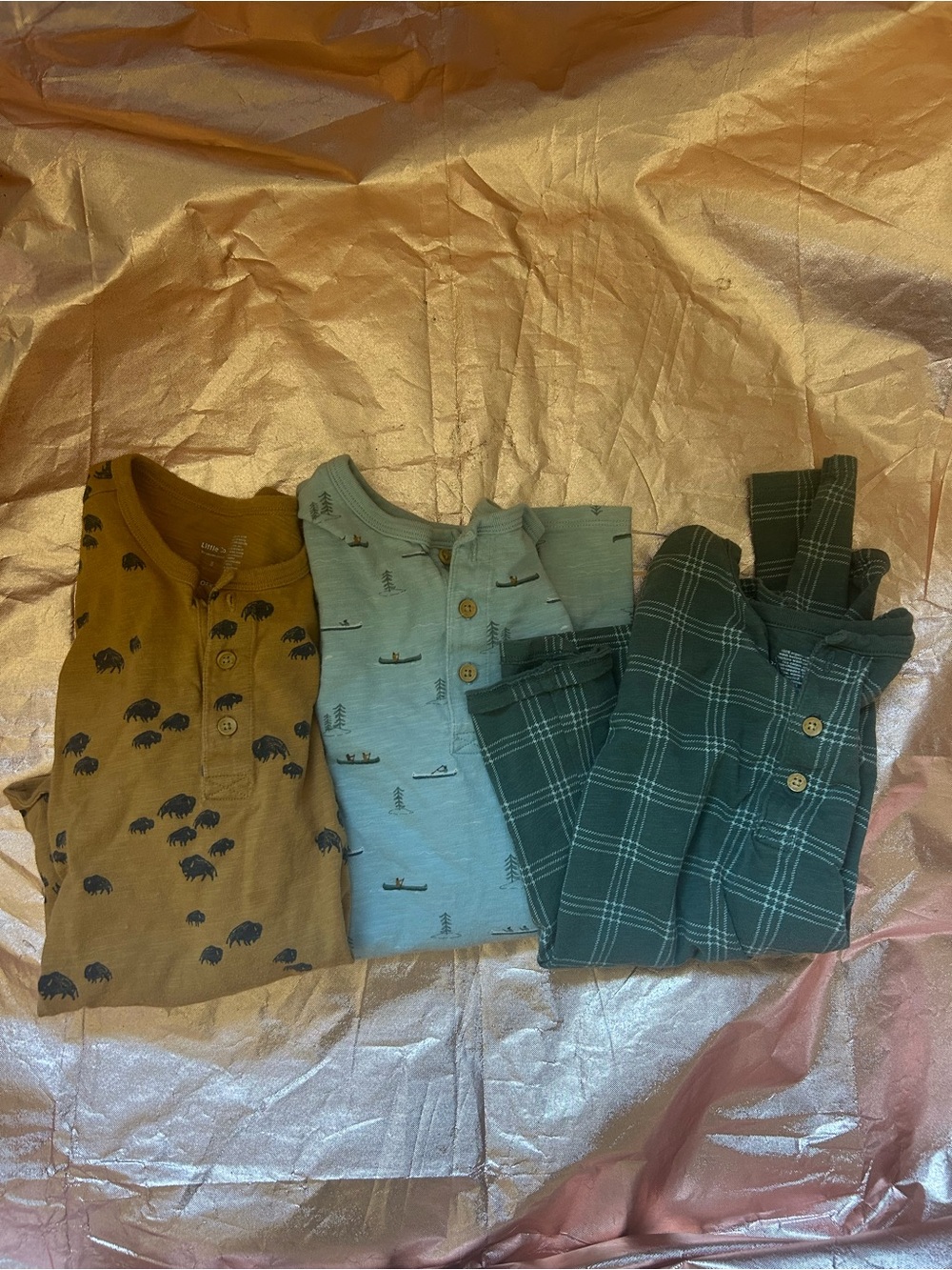 Kids 3-Pack Long Sleeve in Mustard, Light Blue & Forest Green